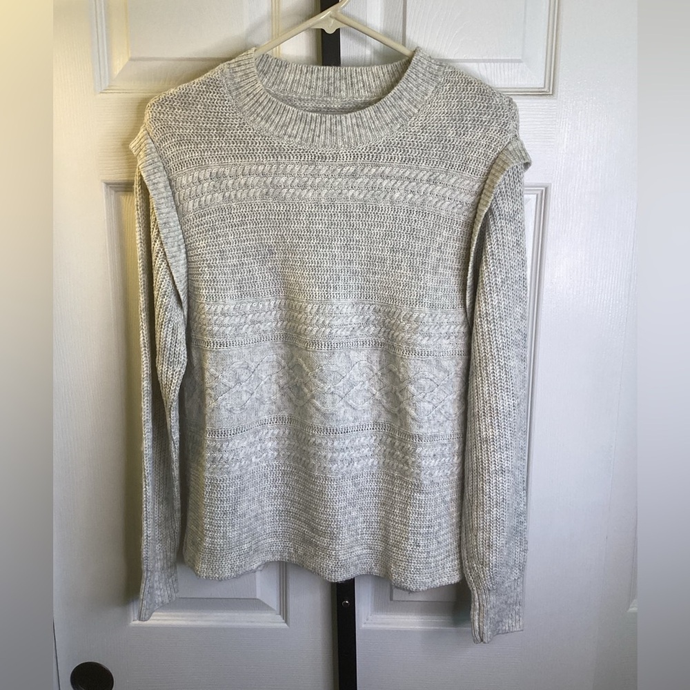 LOFT Grey/Blue Textured Knit Sweater, size Medium